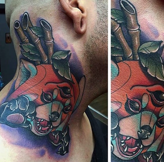 Mens Neck Tattoo With Red Panda Design