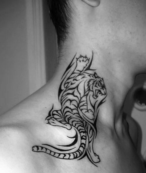 Mens Neck Tribal Tiger Tattoos