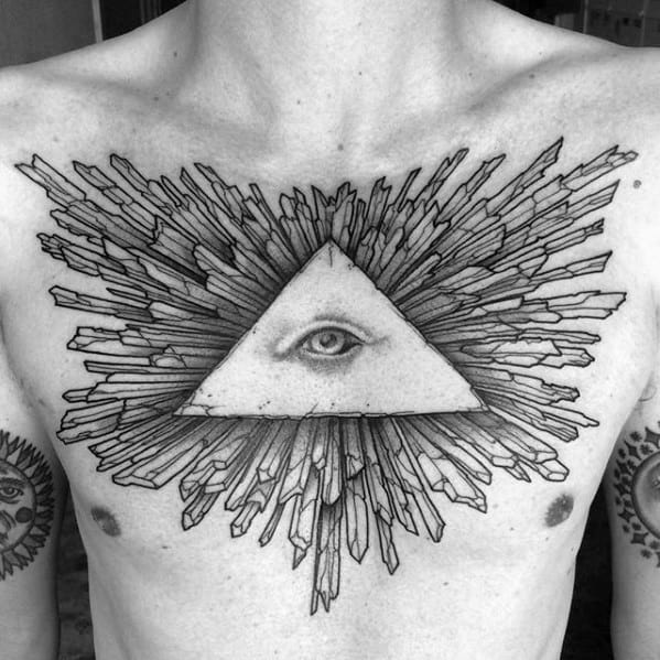 Mens Negative Space Eye Of Providence 3d Upper Chest Tattoo