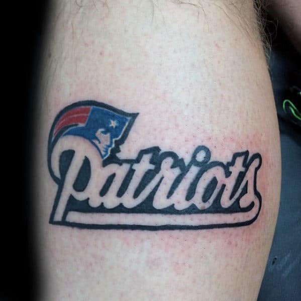 Mens New England Patriots Small Logo Tattoo On Leg Calf