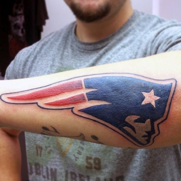 Mens New England Patriots Symbol Outer Forearm Tattoo