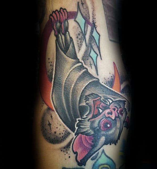 Mens New School Bat Ditch Tattoo Design Inspiration