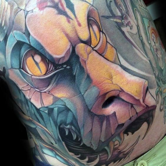 Mens New School Gargoyle Full Chest Tattoo Designs