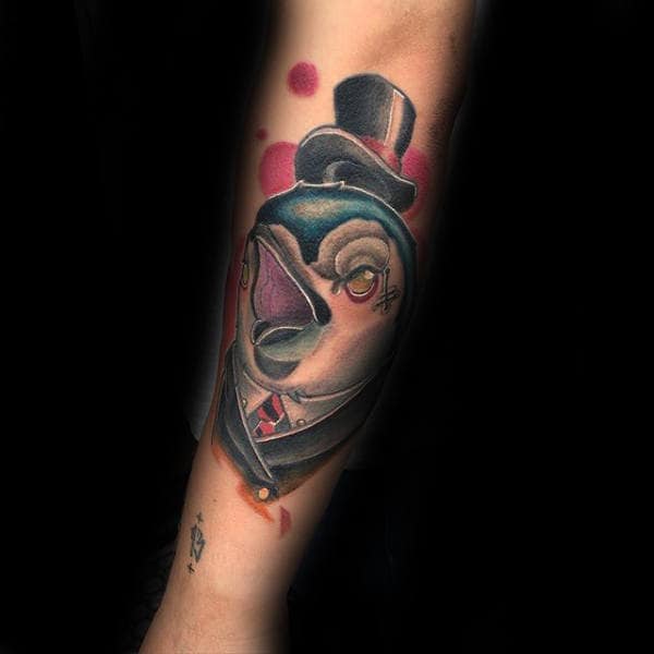 Mens New School Penguin Forearm Tattoos