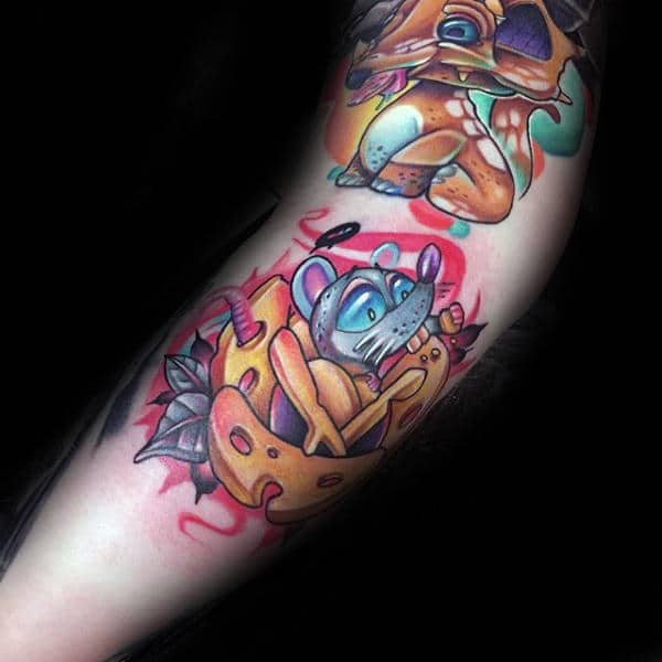 Mens New School Rat With Cheese Arm Tattoos