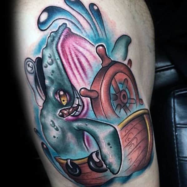 Mens New School Thigh Whale Tattoos
