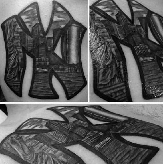 Mens New York City Skyline Chest Tattoos