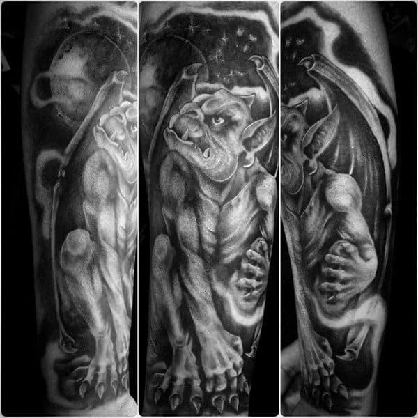 Mens Night Sky Gargoyle Forearm Sleeve Tattoo Designs