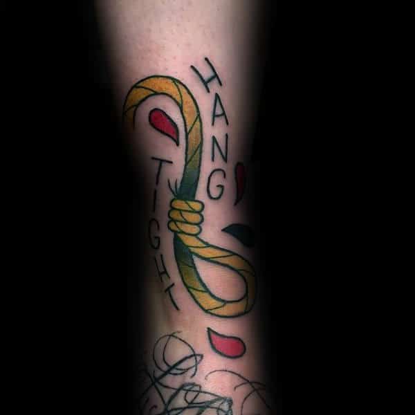 Mens Noose Hang Tigh Leg Tattoo