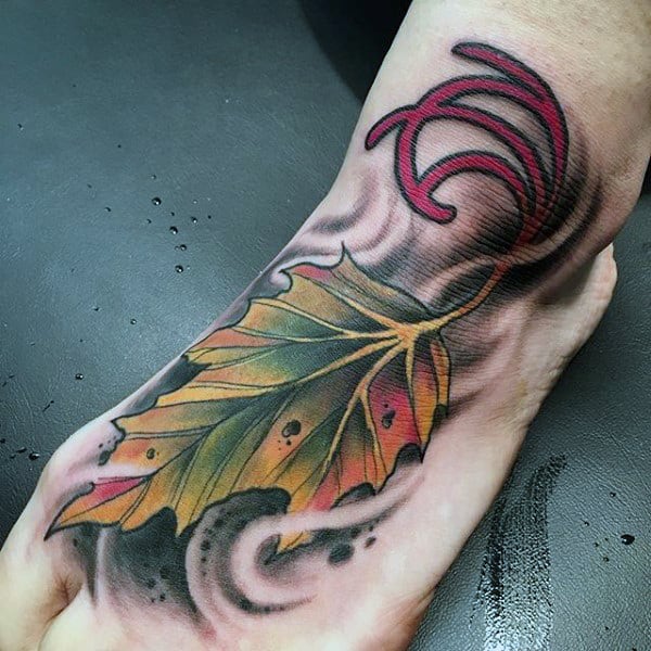 Mens Oak Leaf Tattoo Moving In The Wind