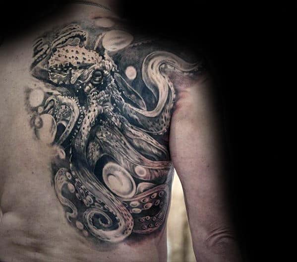Octopus Shaded Black And Grey 3d Tattoo Design