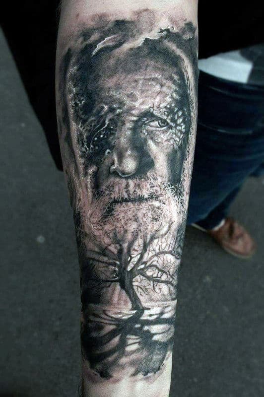 Mens Odin Tree Inner Forearm Sleeve Tattoos