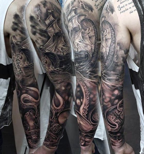 Men's Old Compass Tattoo Sleeves