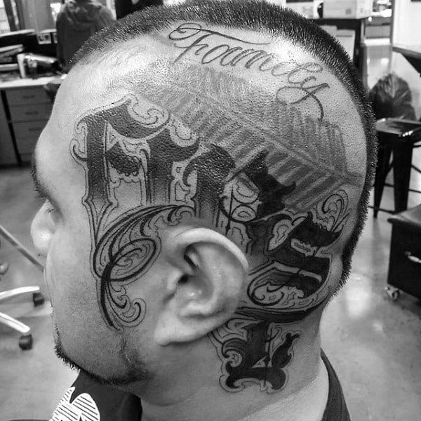 Mens Old English Head Tattoos