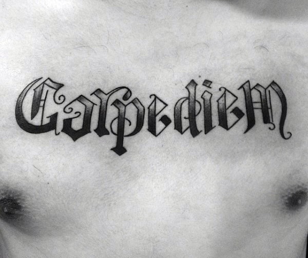 Mens Old Schol Carpe Diem Upper Chest Tattoos