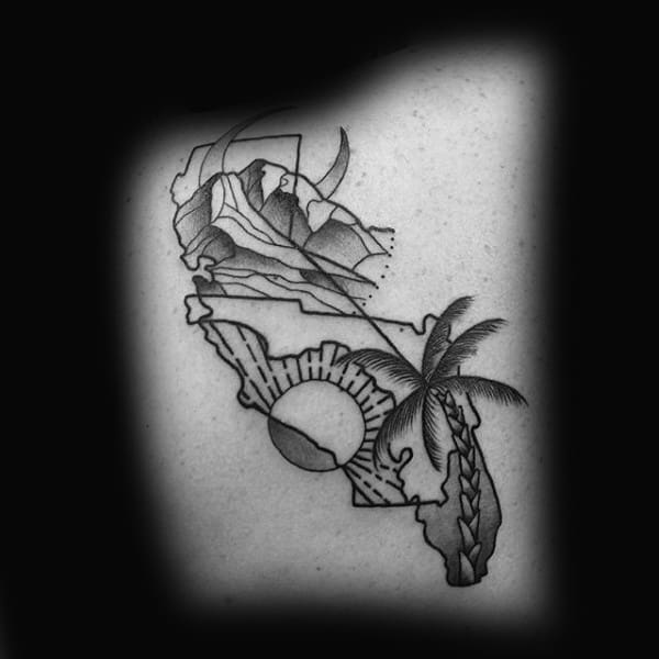 Mens Old School Black Ink California Shoulder Tattoos
