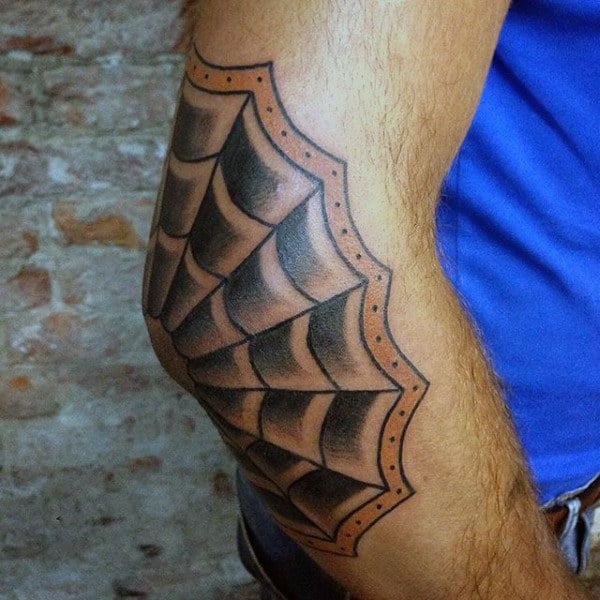 Mens Old School Elbow Spider Web Tattoos