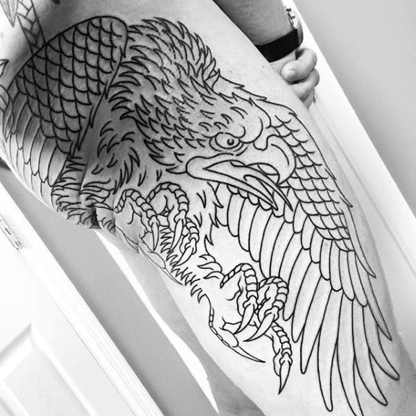 Mens Old School Falcon Leg Sleeve Tattoo
