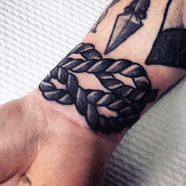 Mens Old School Rope Knot Wrist Tattoos