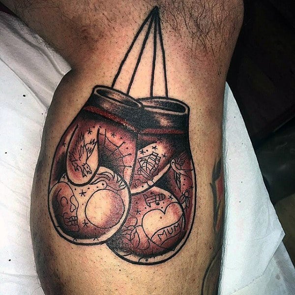Mens Old School Tattooed Boxing Gloves Tattoo Leg Calf