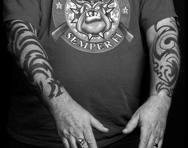 Mens Old School Tribal Forearm Tattoos