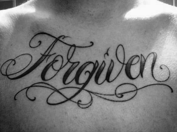 Mens Old School Vintage Forgiven Upper Chest Tattoos