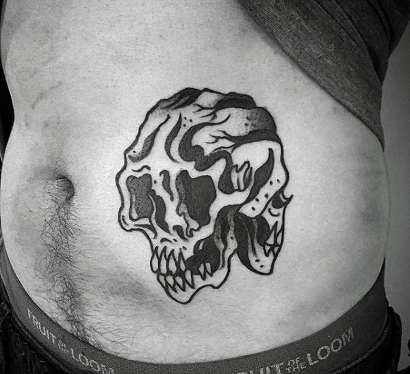 Mens Old Scohol Traditional Unique Skull Lower Chest Tattoos