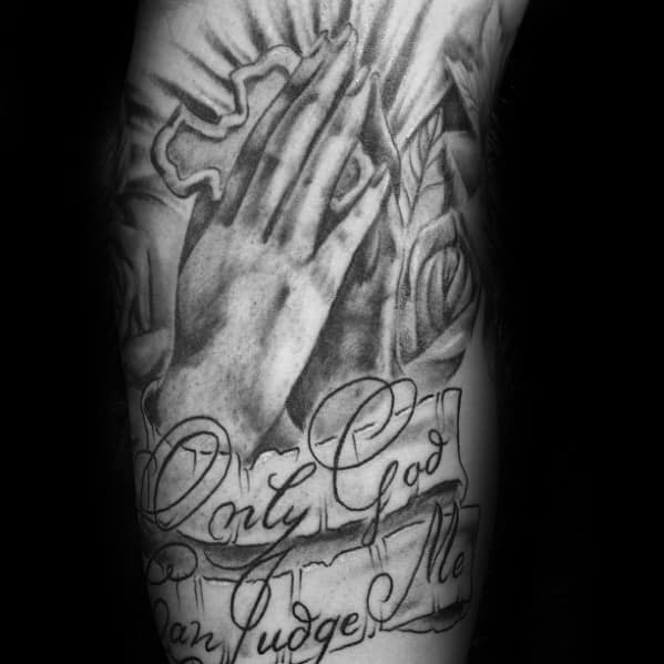 mens only god can judge me masculine inner arm tattoo