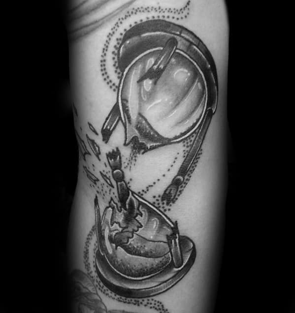 Mens Outer Arm Broken Hourglass Retro Tattoo Designs