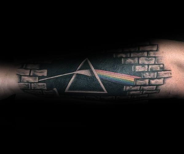 Mens Outer Forearm 3d Tattoo With Dark Side Of The Moon Design