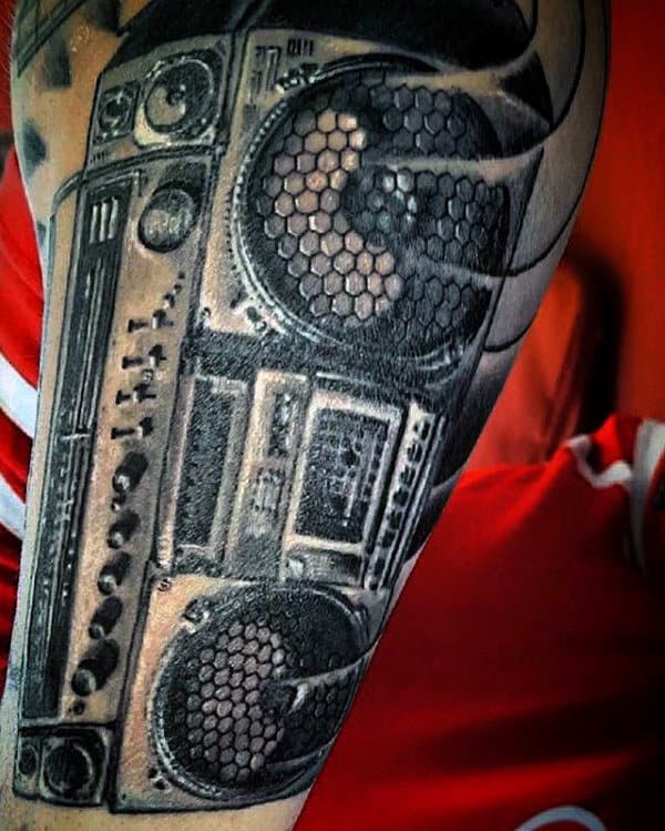Mens Outer Forearm Boombox Detailed Tattoo Designs
