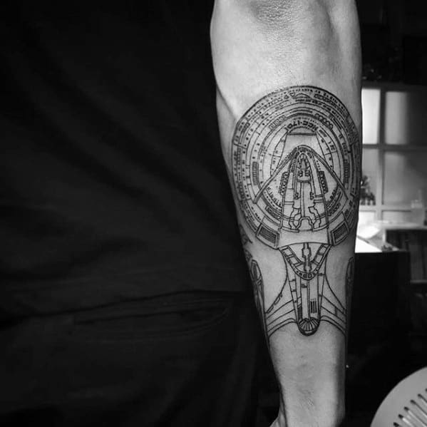Mens Outer Forearm Tattoo Star Trek Spaceship Design