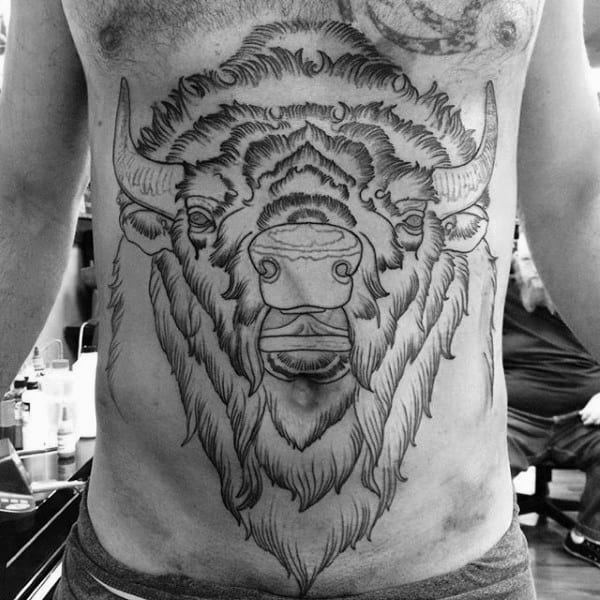 Mens Outline Bison Full Chest Tattoo Designs
