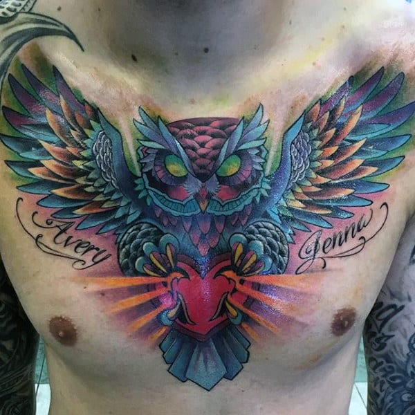 Mens Owl Heart Heart Tattoo Design Inspiration