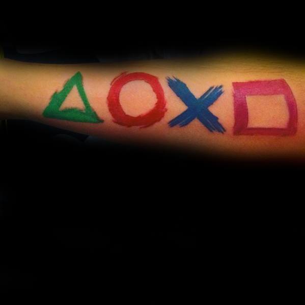 Mens Paint Brush Stroke Buttons Playstation Tattoo Ideas On Outer Forearm