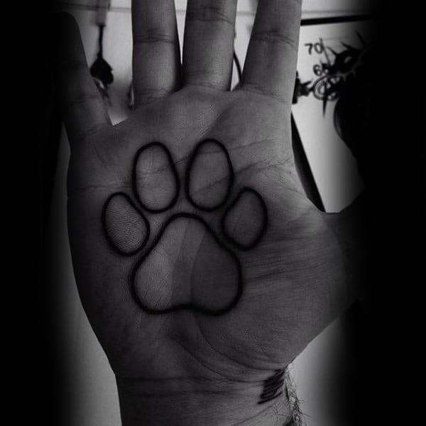 Mens Palm Animal Black Paw Print Tattoo