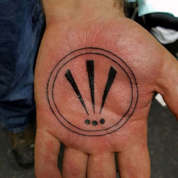 Mens Palm Dark Black Exclamation Trio Tattoo