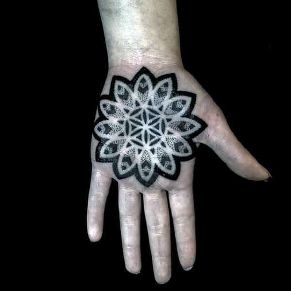 Mens Palm Dotted Black Mandala Tattoo