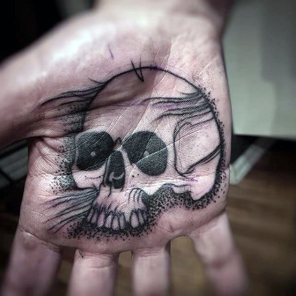 Mens Palm Dotted Skull Tattoo