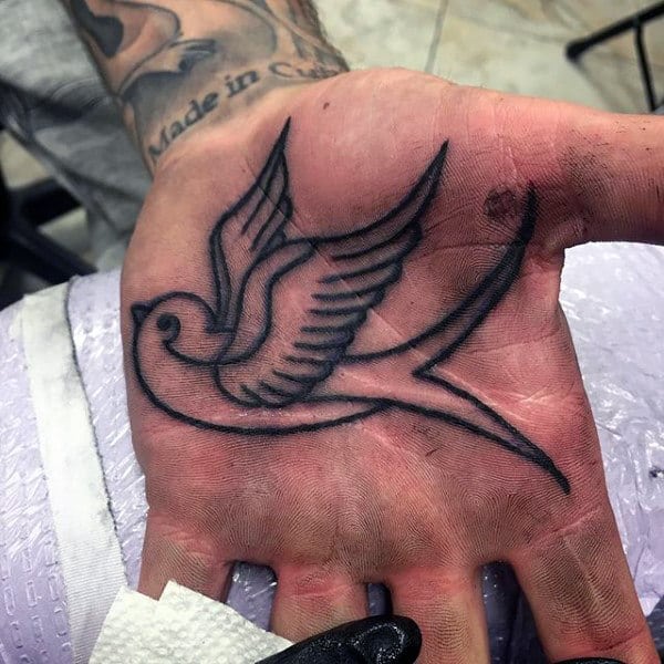 Mens Palm Flying Bird Tattoo
