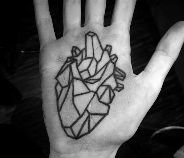 Mens Palm Geometric Heart Tattoos