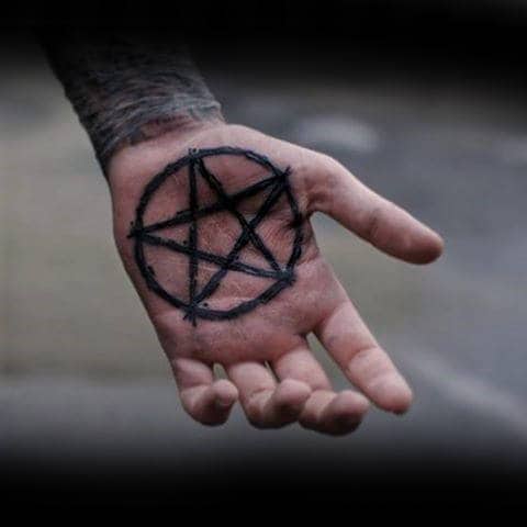 Mens Palm Pentagram Tattoo Ideas