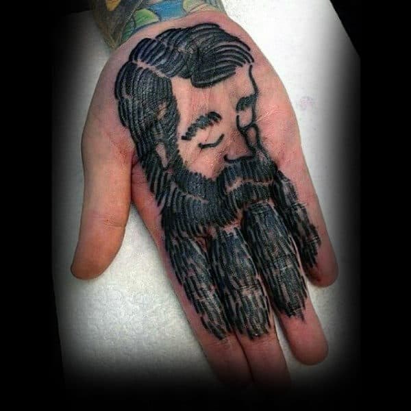 Mens Palms Beared Man Tattoo