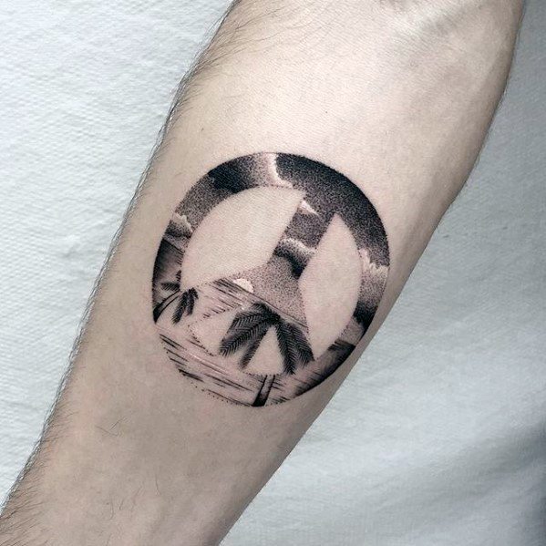 Mens Peace Sign With Beach Design Small Inner Forearm Tattoo