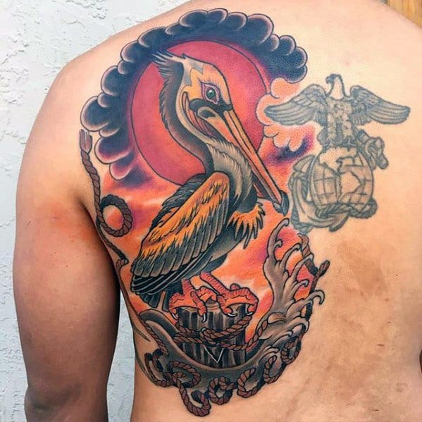 Mens Pelican Tattoo Ideas Half Back