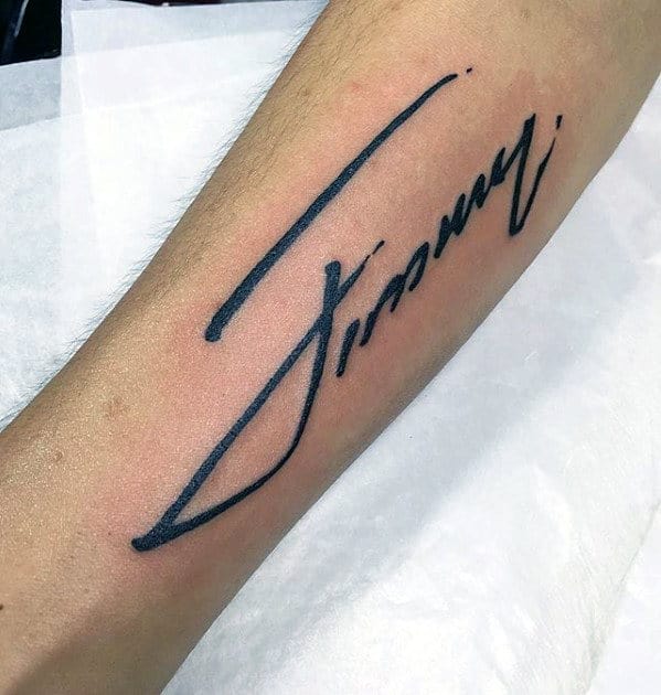 Mens Pen Brush Stroke Name Forearm Tattoo