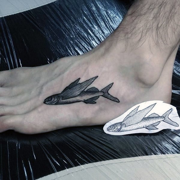 Pencil Shaded Fishy Foot Tattoo
