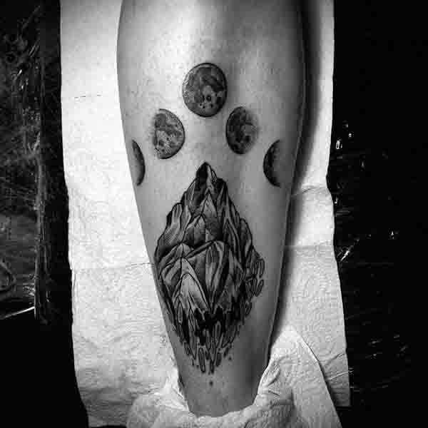 Mens Phases Of The Moon Tattoo On Back Of Leg
