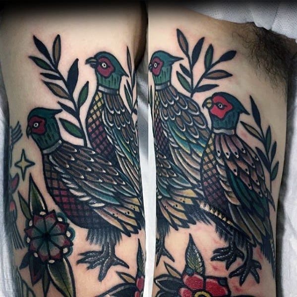 Mens Pheasant Tattoo Ideas Inner Arm Bicep