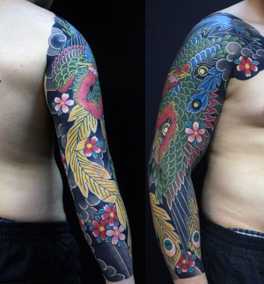 Men's Phoenix Japanese Sleeve Tattoo
